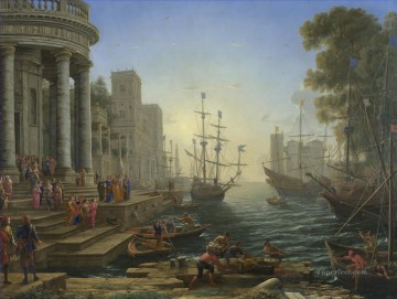 Escena del puerto con el embarque de Santa Úrsula paisaje Claude Lorrain Pinturas al óleo